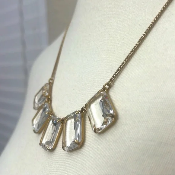 J. Crew necklace gold tone clear gemstone designer fashion statement diamond - Picture 3 of 4